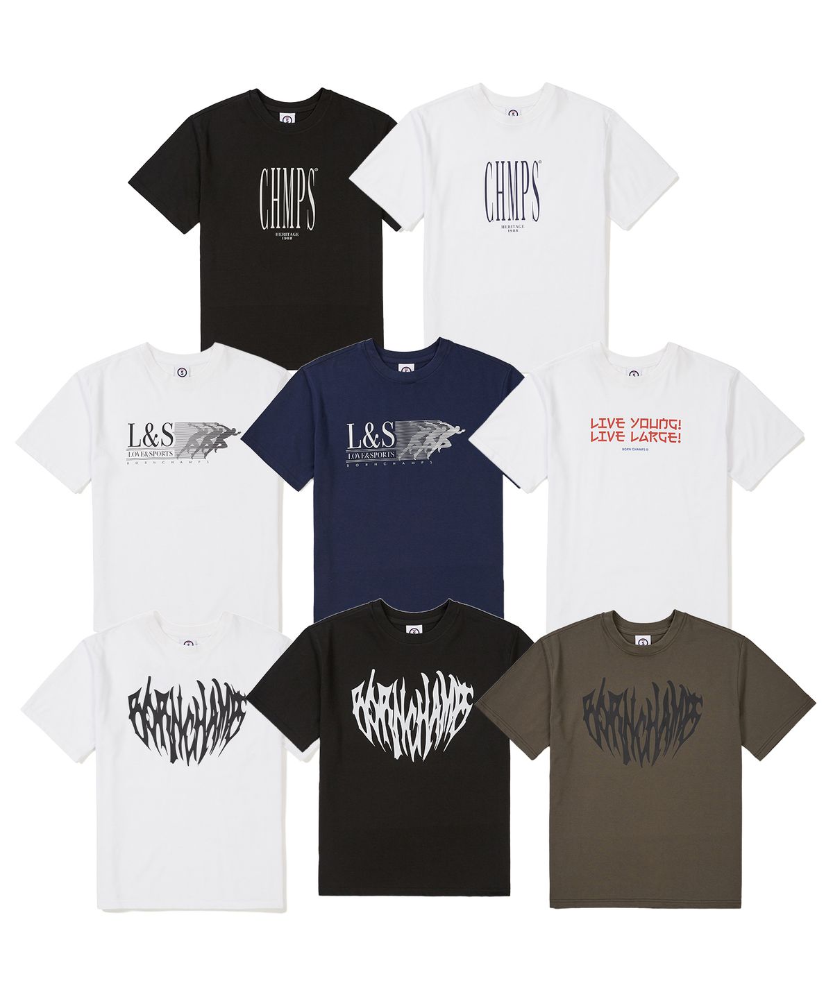 본챔스(BORN CHAMPS) [SET] 그래픽&로고 디자인 반팔 티셔츠 4종