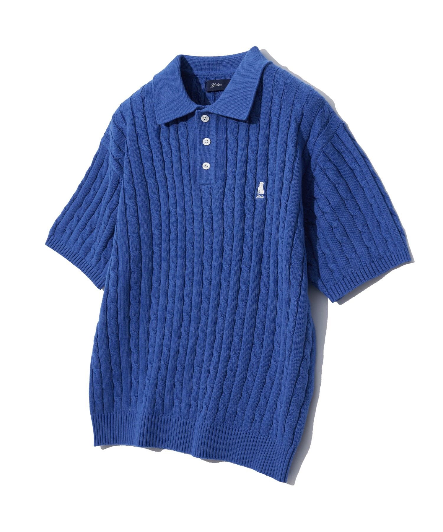 ☆YALE☆ HERITAGE DAN CABLE SHORTSLEEVE POLO KNIT  BLUE MUSINSA | YALE Heritage Dan Short Sleeve Polo Knit Royal Blue