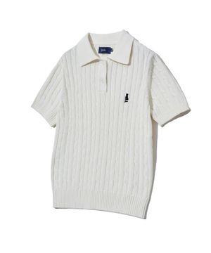 우먼즈 헤리티지 댄 케이블 반팔 폴로 니트 아이보리