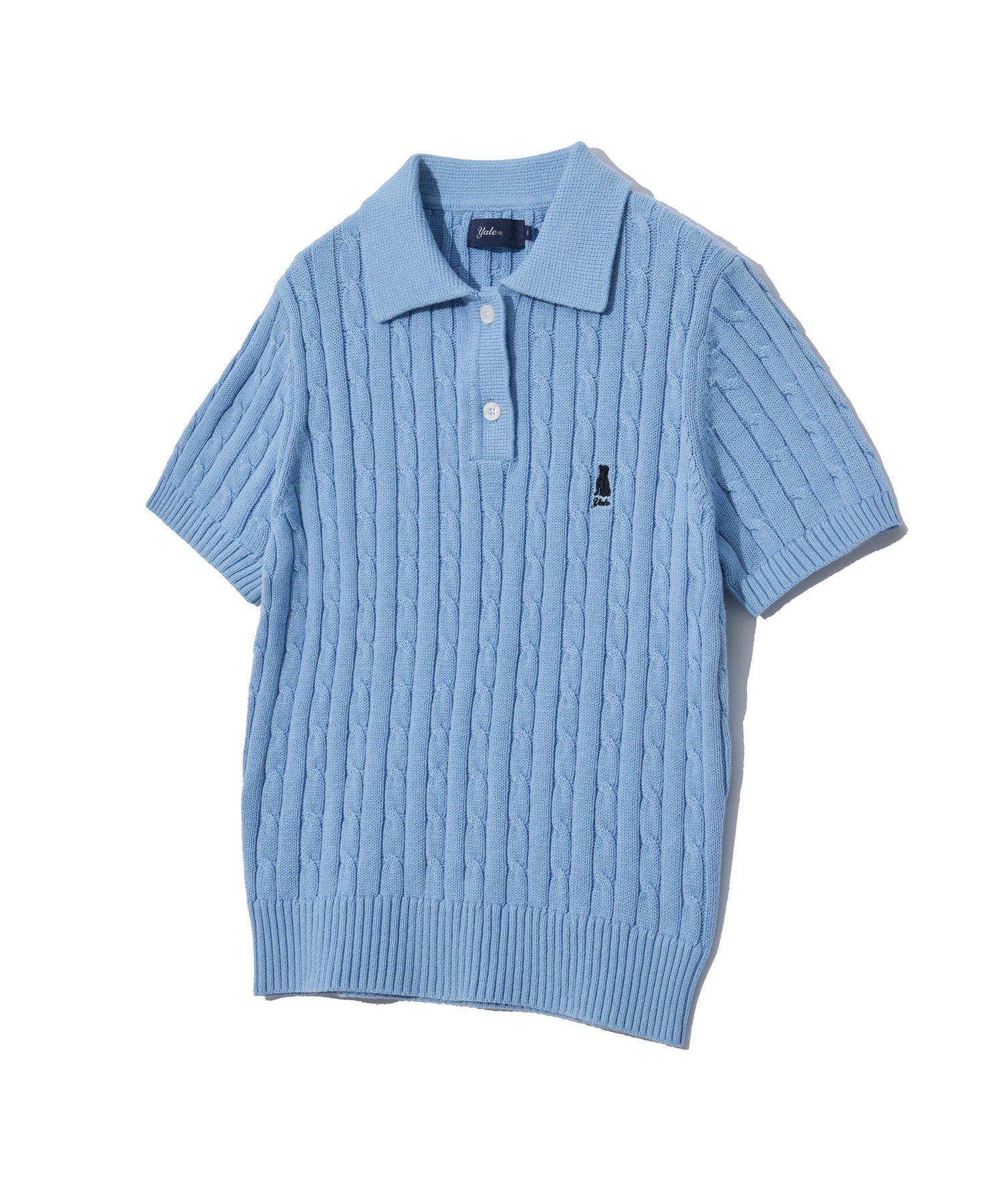 ☆YALE☆ HERITAGE DAN CABLE SHORTSLEEVE POLO KNIT  BLUE MUSINSA | YALE Women's Heritage Dan Cable Short Sleeve Polo