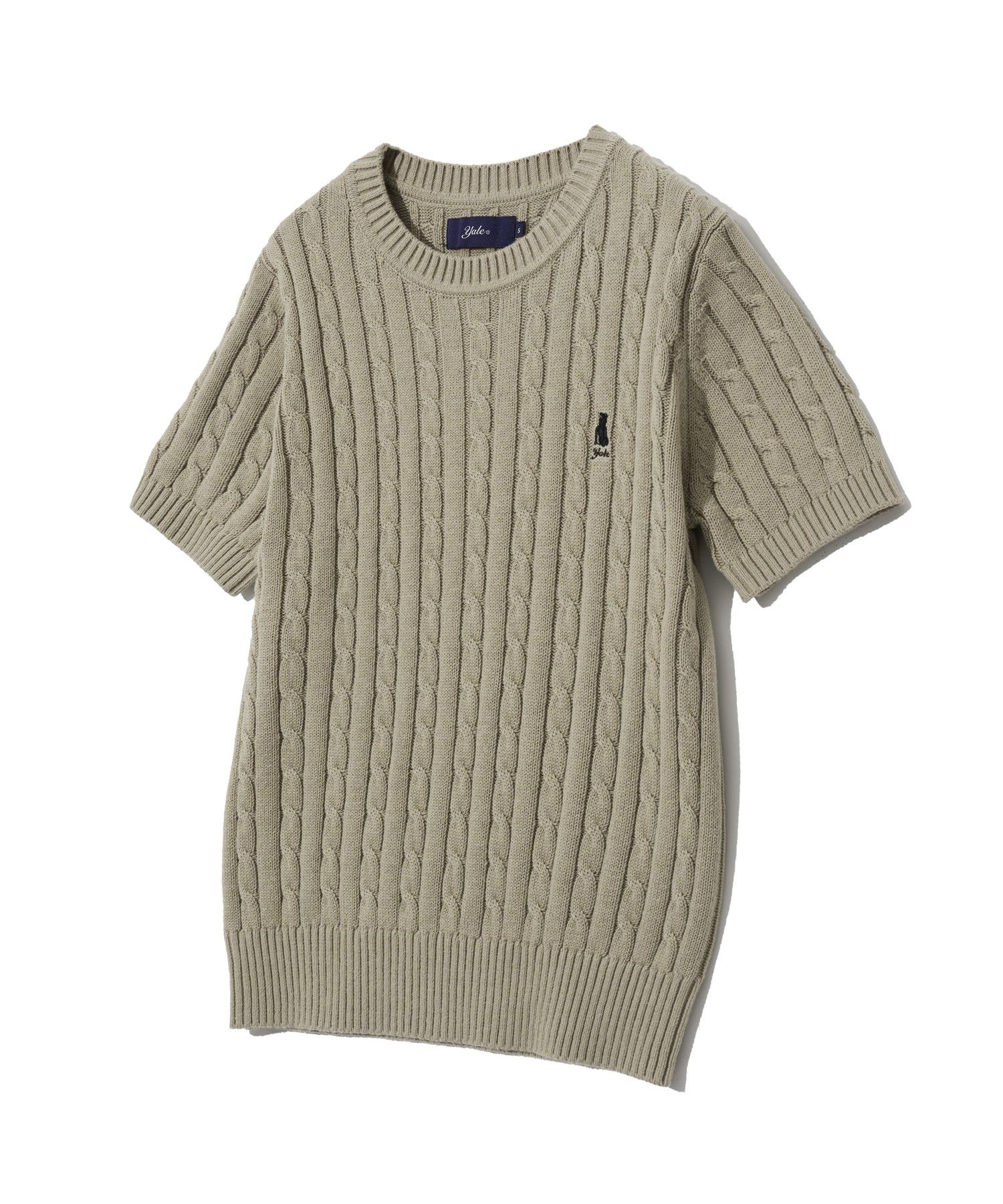 ☆YALE☆ HERITAGE DAN CABLE SHORTSLEEVE ROUND KNIT CITRUS GR MUSINSA | YALE Women's Heritage Dan Cable Short Sleeve Round