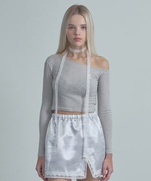 One-shoulder logo T-shirt-Khaki Gray