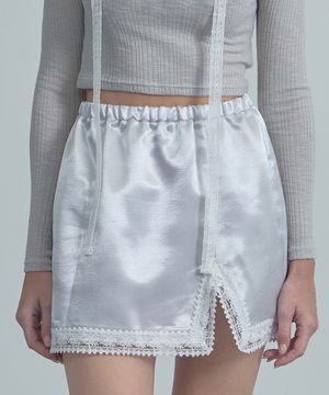 Glossy Lace Skirt-Silver