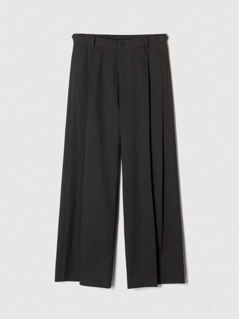TWO PLEATED WIDE COTTON PANTS INK BLACK
