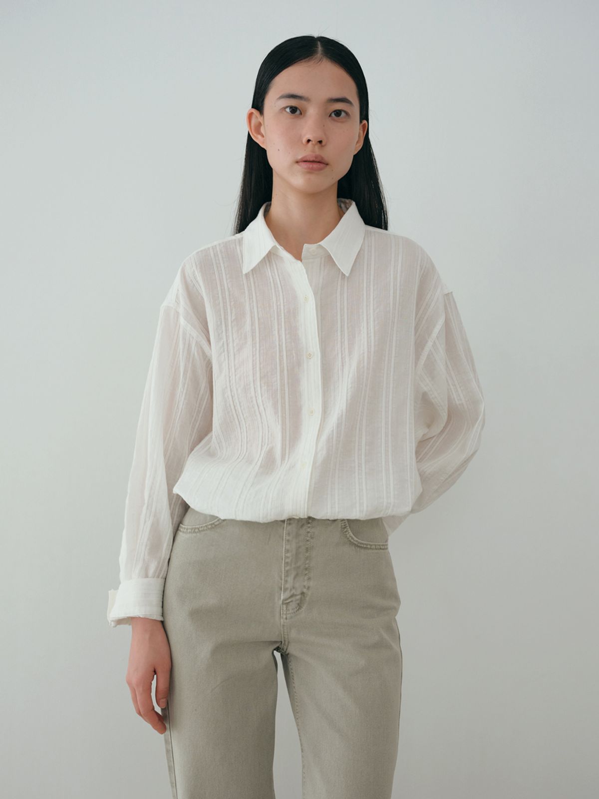 모이아(MOIA) sheer stripe shirt (ivory)