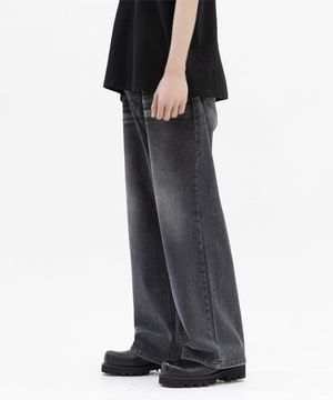 와이드 데님 팬츠 [블랙 워싱]