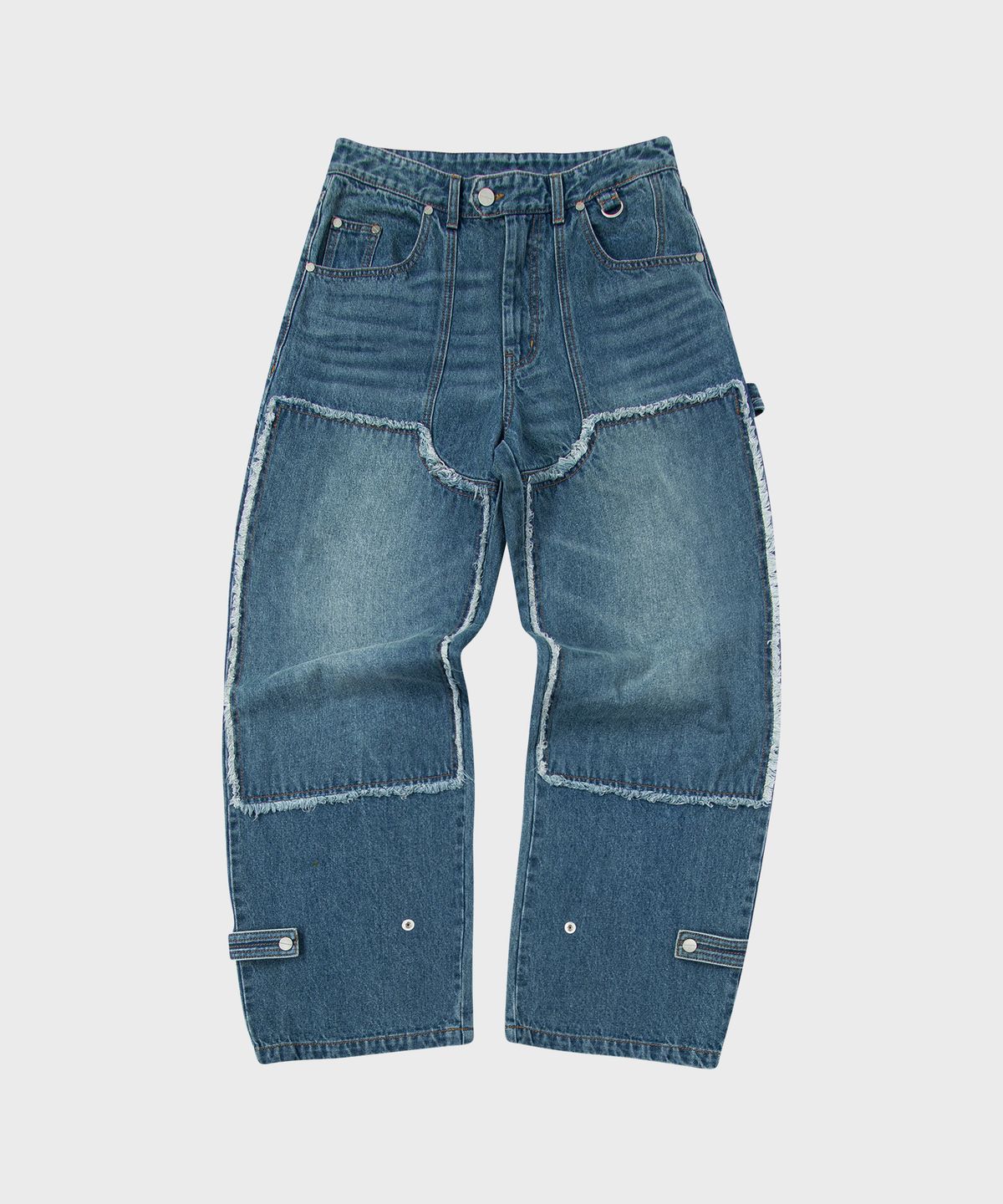 더바이닐하우스(THEVINYLHOUSE) CUT OFF DOUBLE KNEE JEANS BLUE (VH2DFUD101A)