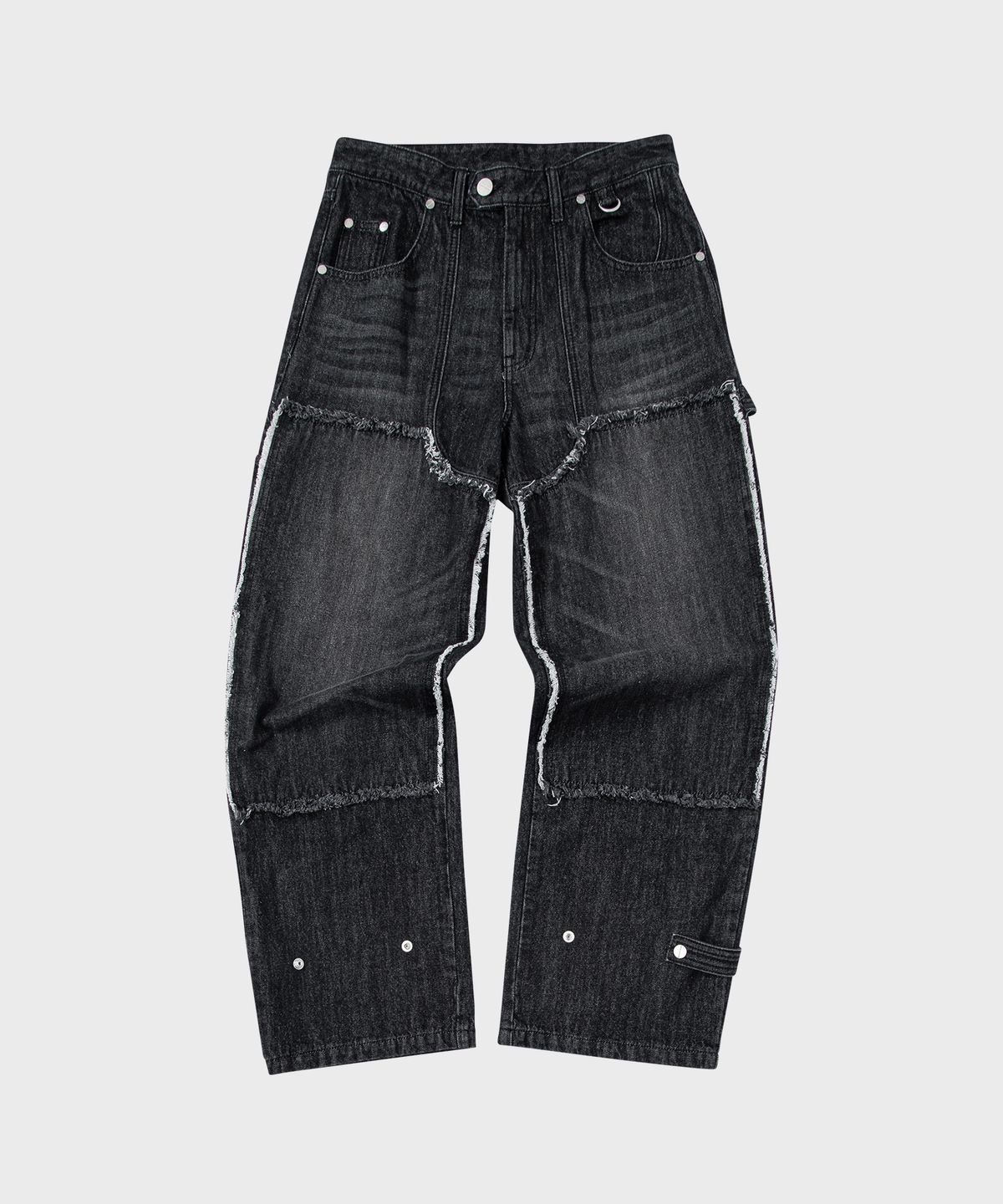 더바이닐하우스(THEVINYLHOUSE) CUT OFF DOUBLE KNEE JEANS BLACK (VH2DFUD101A)