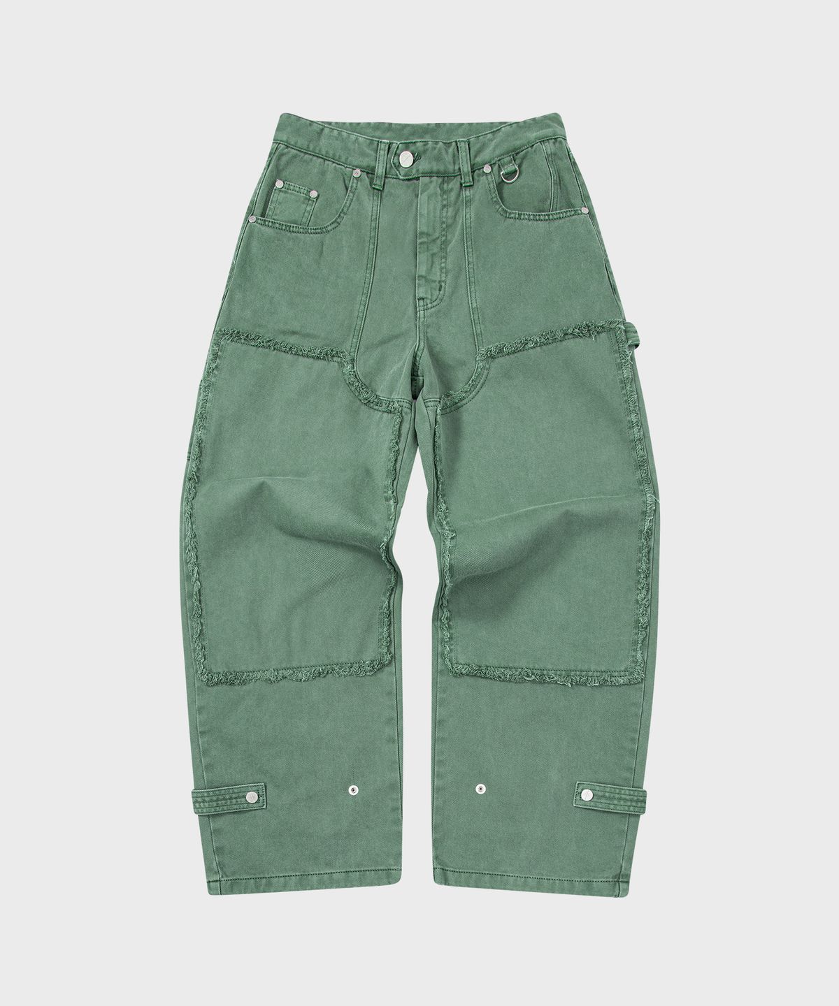 더바이닐하우스(THEVINYLHOUSE) CUT OFF DOUBLE KNEE JEANS GREEN (VH2DFUD101A)