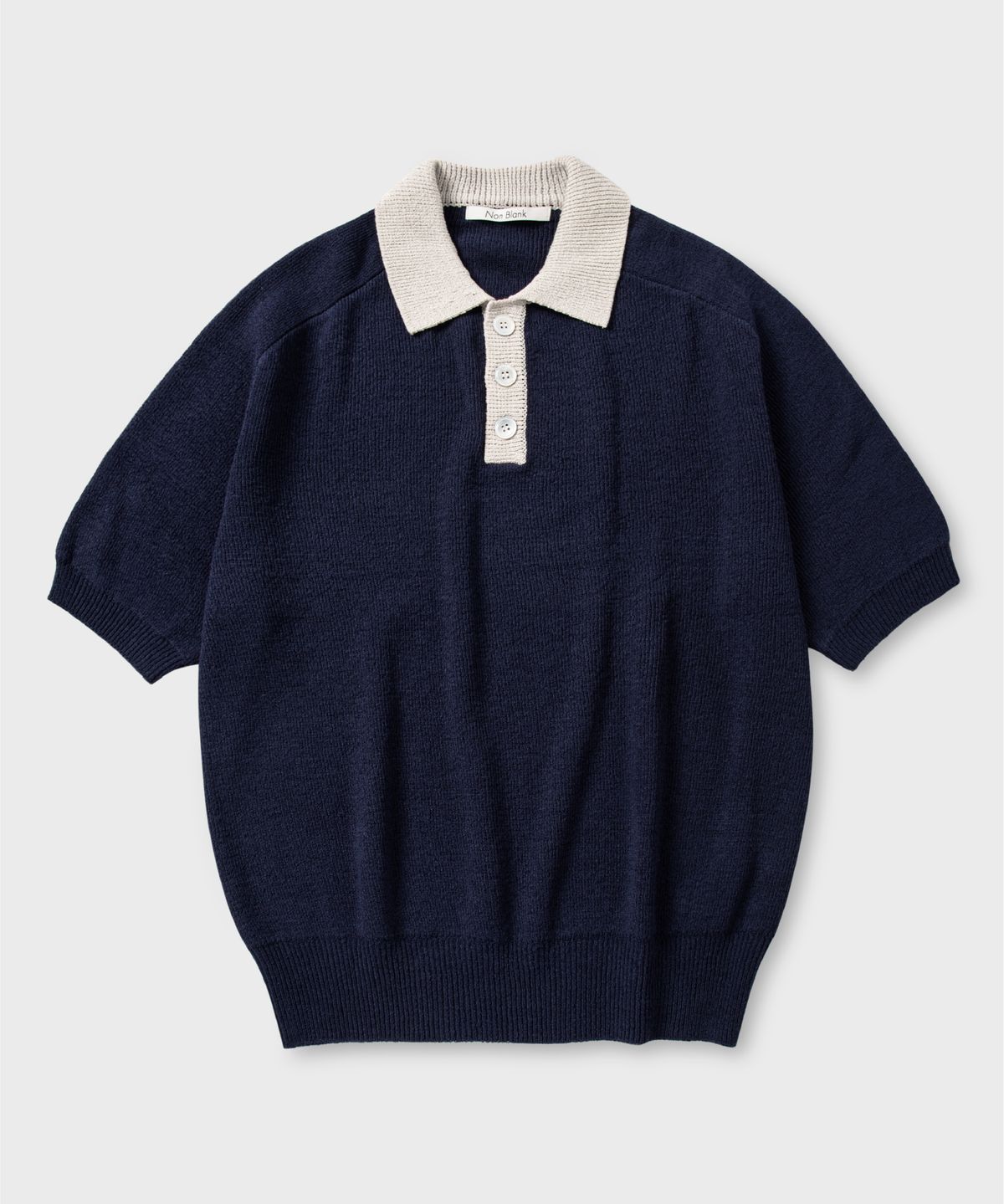 넌블랭크(NONBLANK) 래글런 하프 슬리브 칼라 니트_NAVY