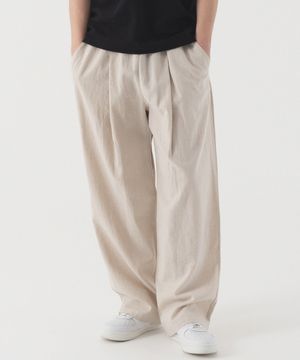 컴포터블 린넨 원 턱 와이드 팬츠 (베이지)