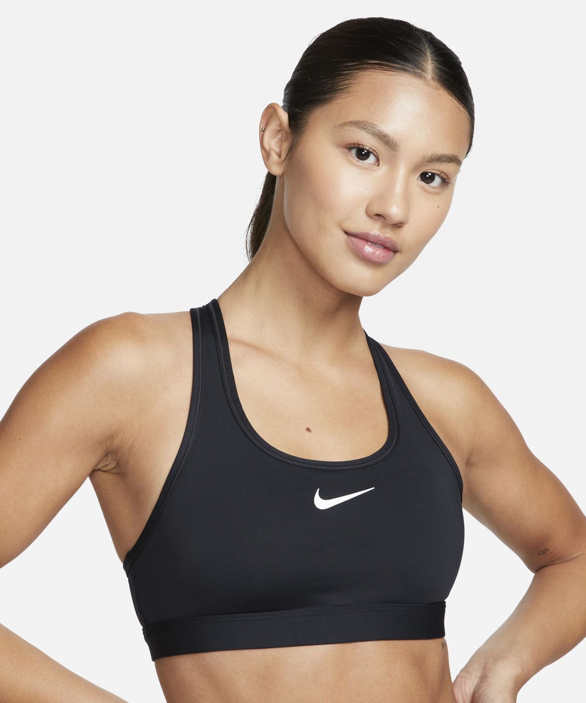나이키(NIKE) 스우시 미디엄 서포트 패드 스포츠 브라 W - 블랙:화이트 / DX6822-010