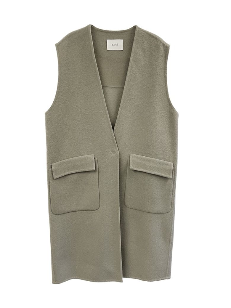 Handmade v-neck oversize wool vest_GRAY