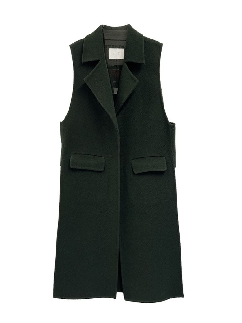 Handmade side slit wool vest_GREEN