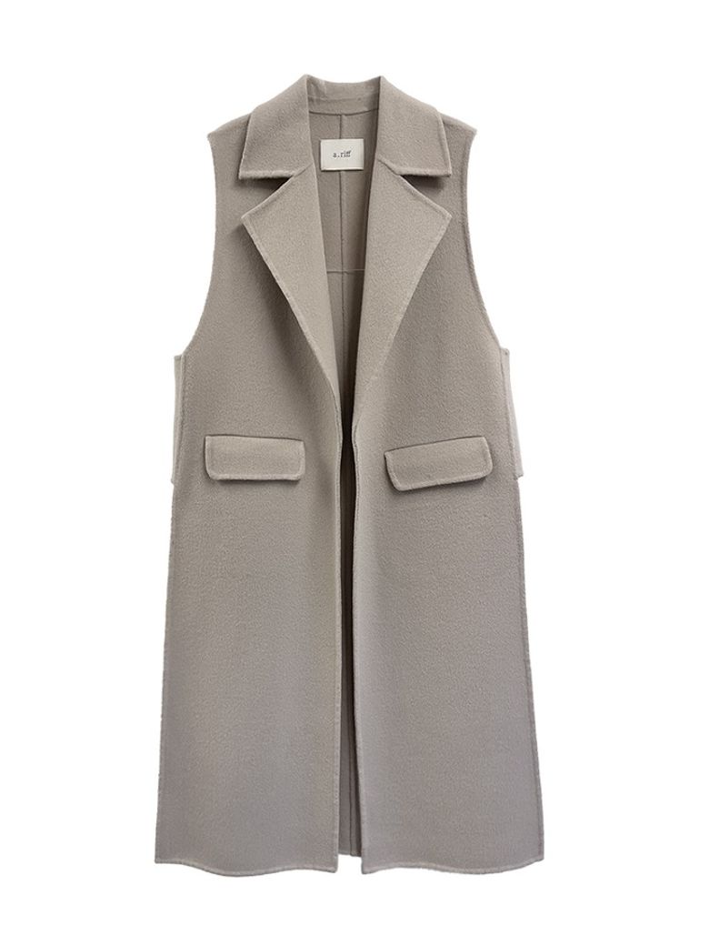 Handmade side slit wool vest_BEIGE