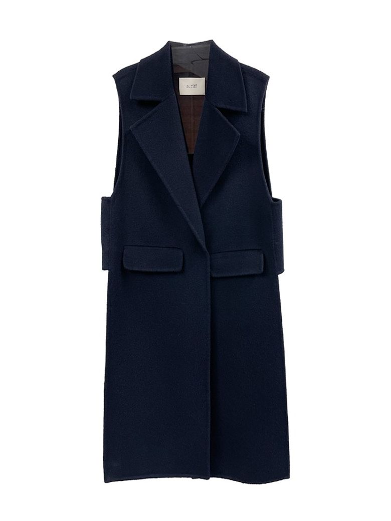 Handmade side slit wool vest_NAVY
