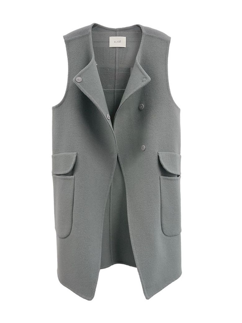 Handmade round double wool vest_CHARCOAL