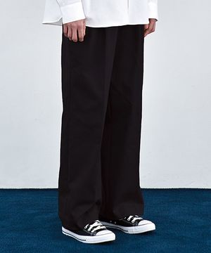 스트레이트 와이드 투턱 밴딩 치노팬츠 [BLACK]
