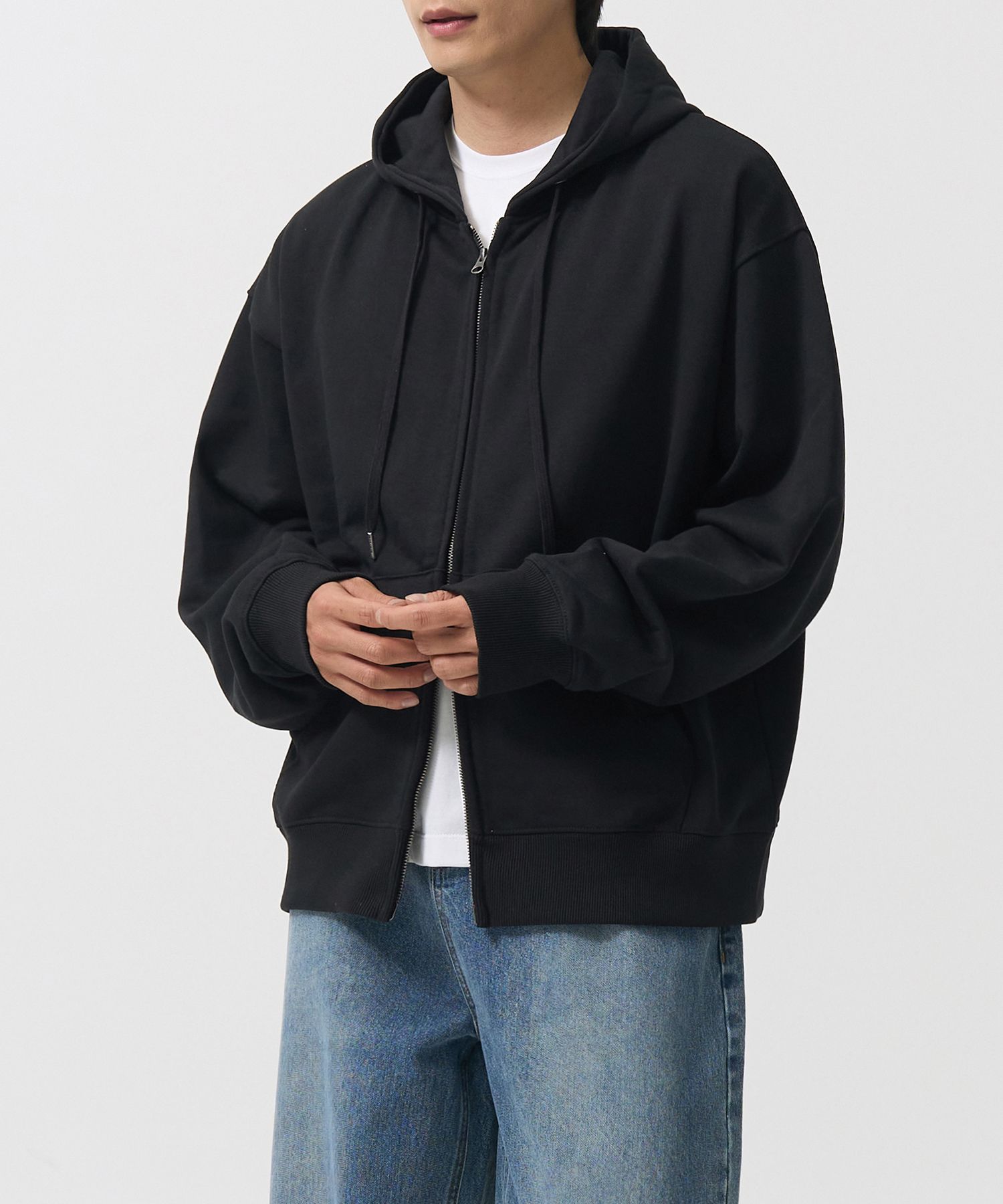 MUSINSA | TOFFEE 2WAY Sweat Hood Zip Up (BLACK)