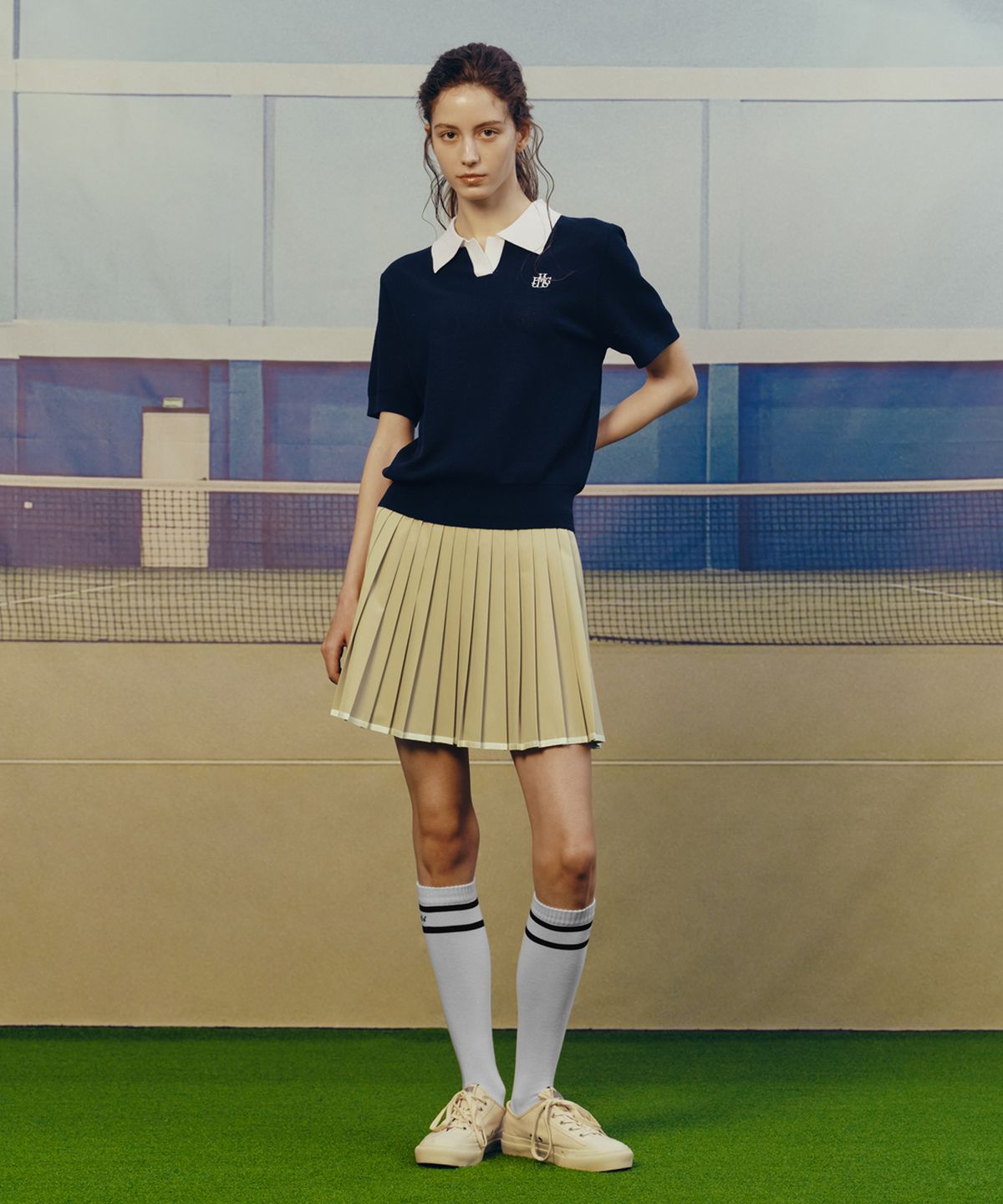 마리떼 스포츠(MARITHÉ SPORT) MOUVEMENT W BANDING PLEATS SKIRT beige