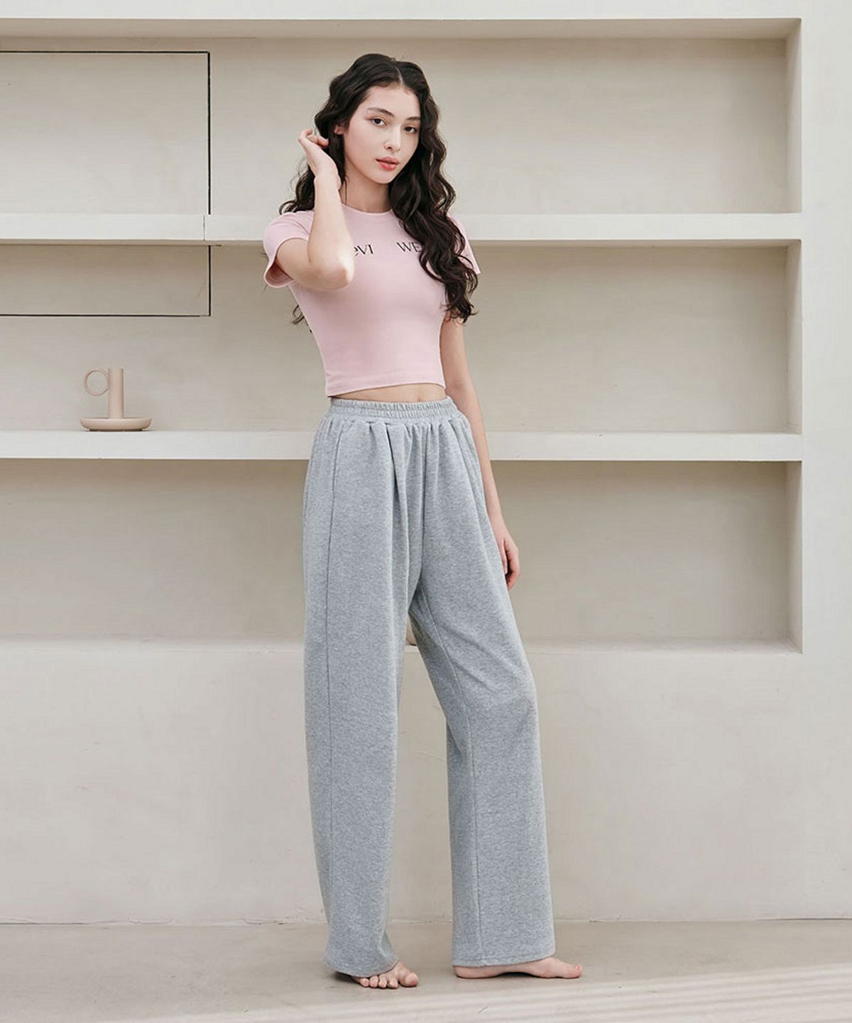 데비웨어(DEVIWEAR) 롱 와이드 트레이닝 팬츠 DEVI-B0072-멜란지그레이