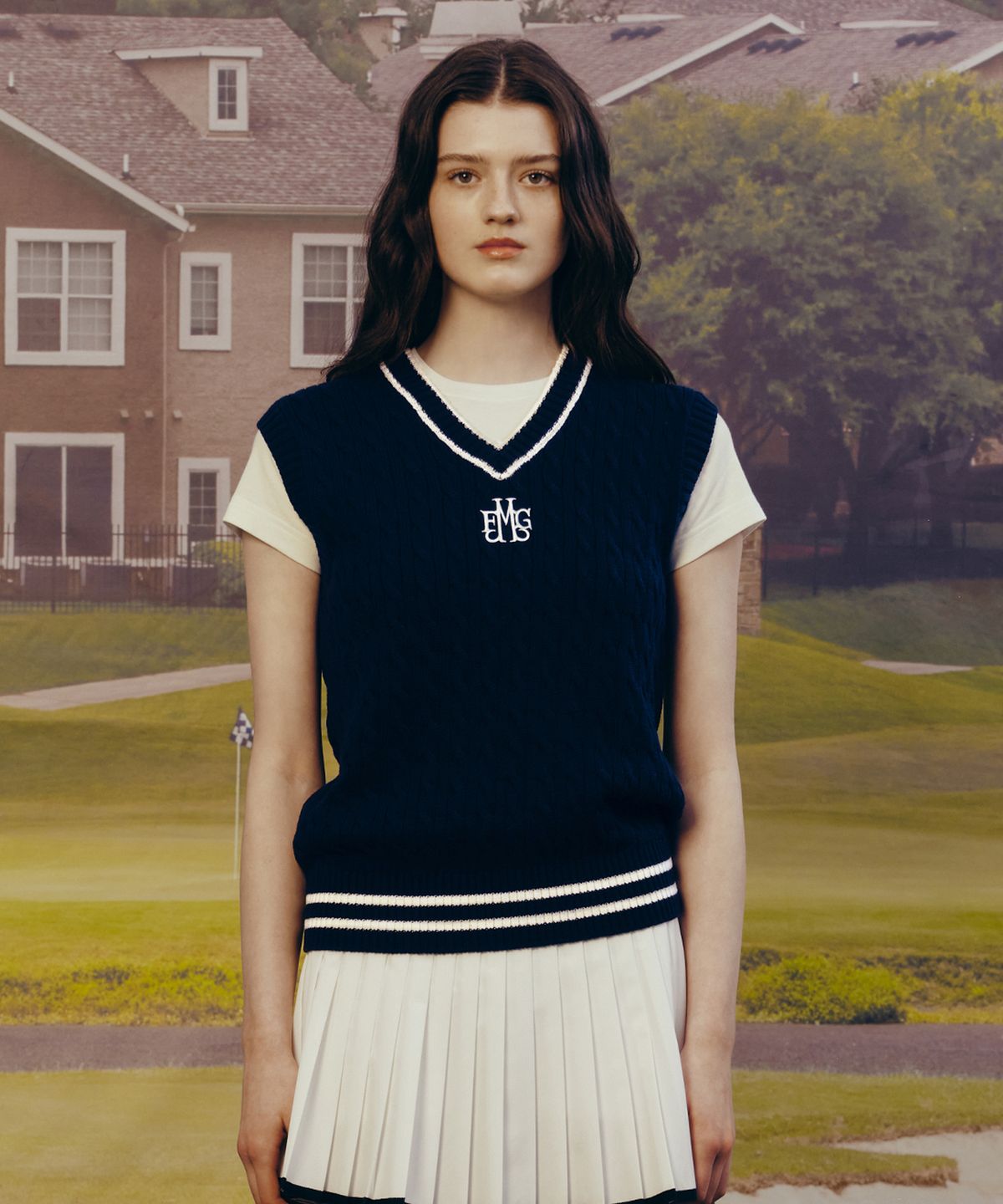 마리떼 스포츠(MARITHÉ SPORT) MOUVEMENT CABLE KNIT VEST navy