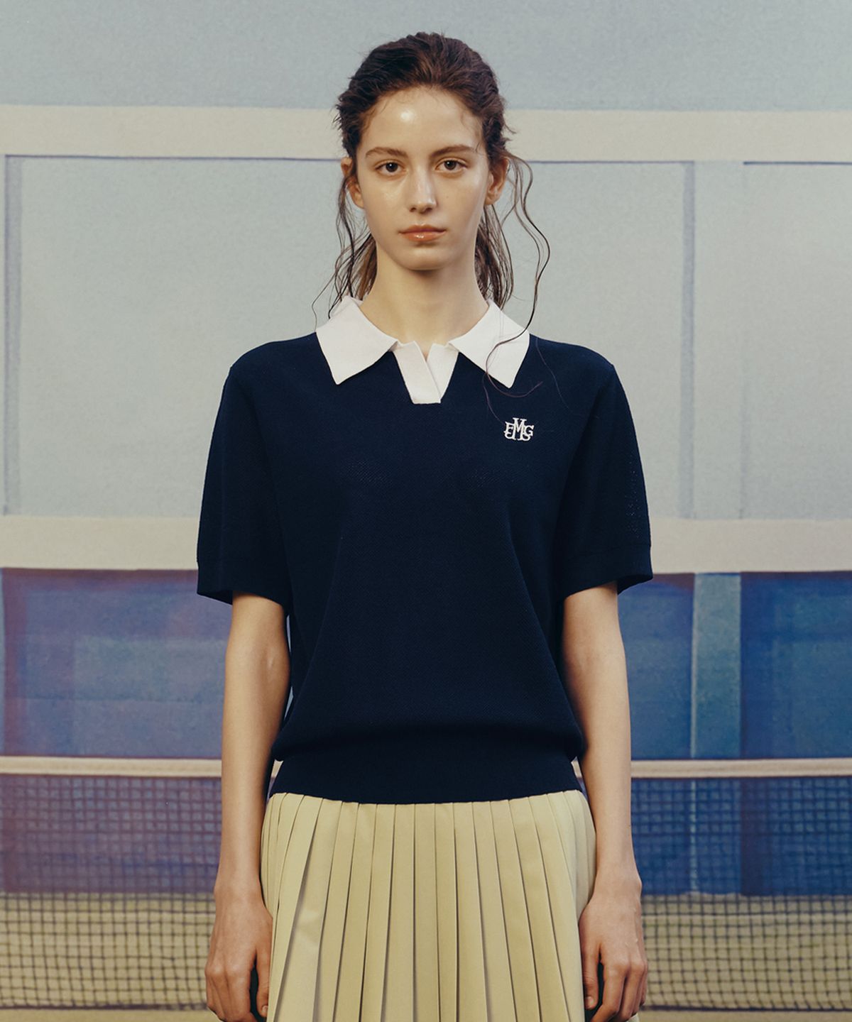 마리떼 스포츠(MARITHÉ SPORT) MOUVEMENT OPEN COLLAR HALF KNIT dark navy
