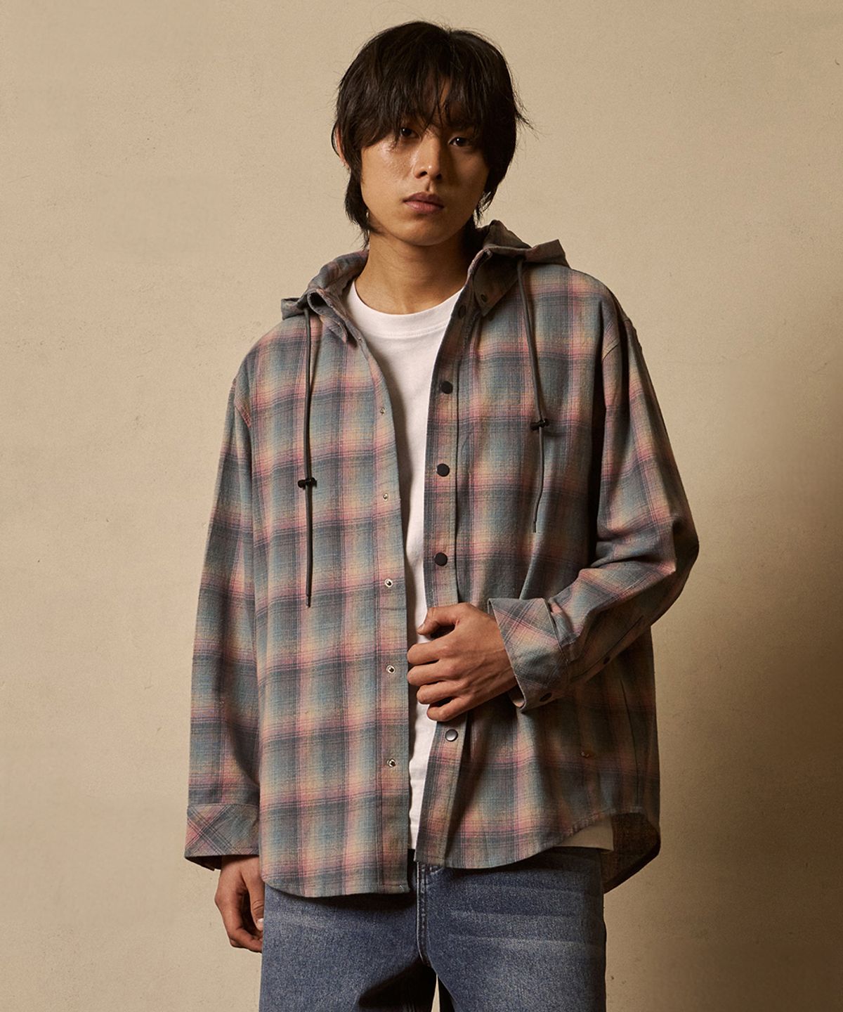 에프디알(FDR) Multi Check Over Hood Shirt_MINT