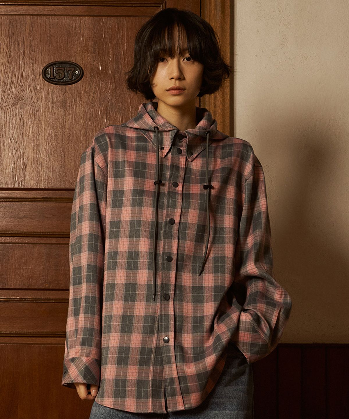 에프디알(FDR) Multi Check Over Hood Shirt_PINK