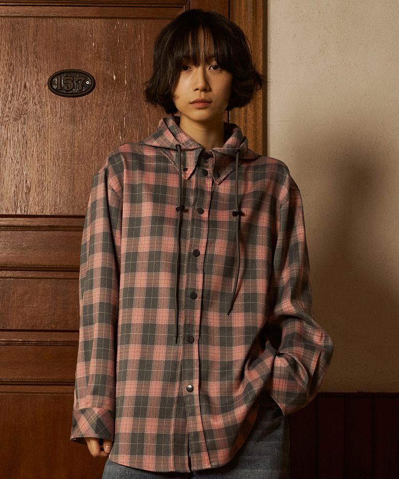 Multi Check Over Hood Shirt_PINK
