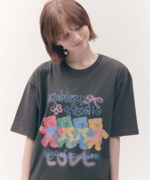 Four emotion 오버핏 반팔 티셔츠 AS1113 (다크그레이)