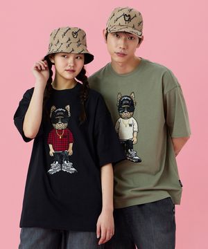 공용) 스냅백 힙독 아플리케 반팔 티셔츠