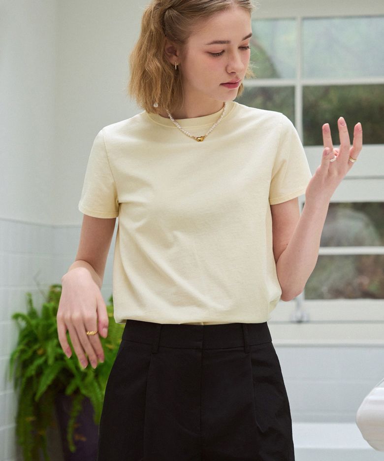 수피마 실켓 크루넥 반팔 티셔츠 [YELLOW BEIGE]
