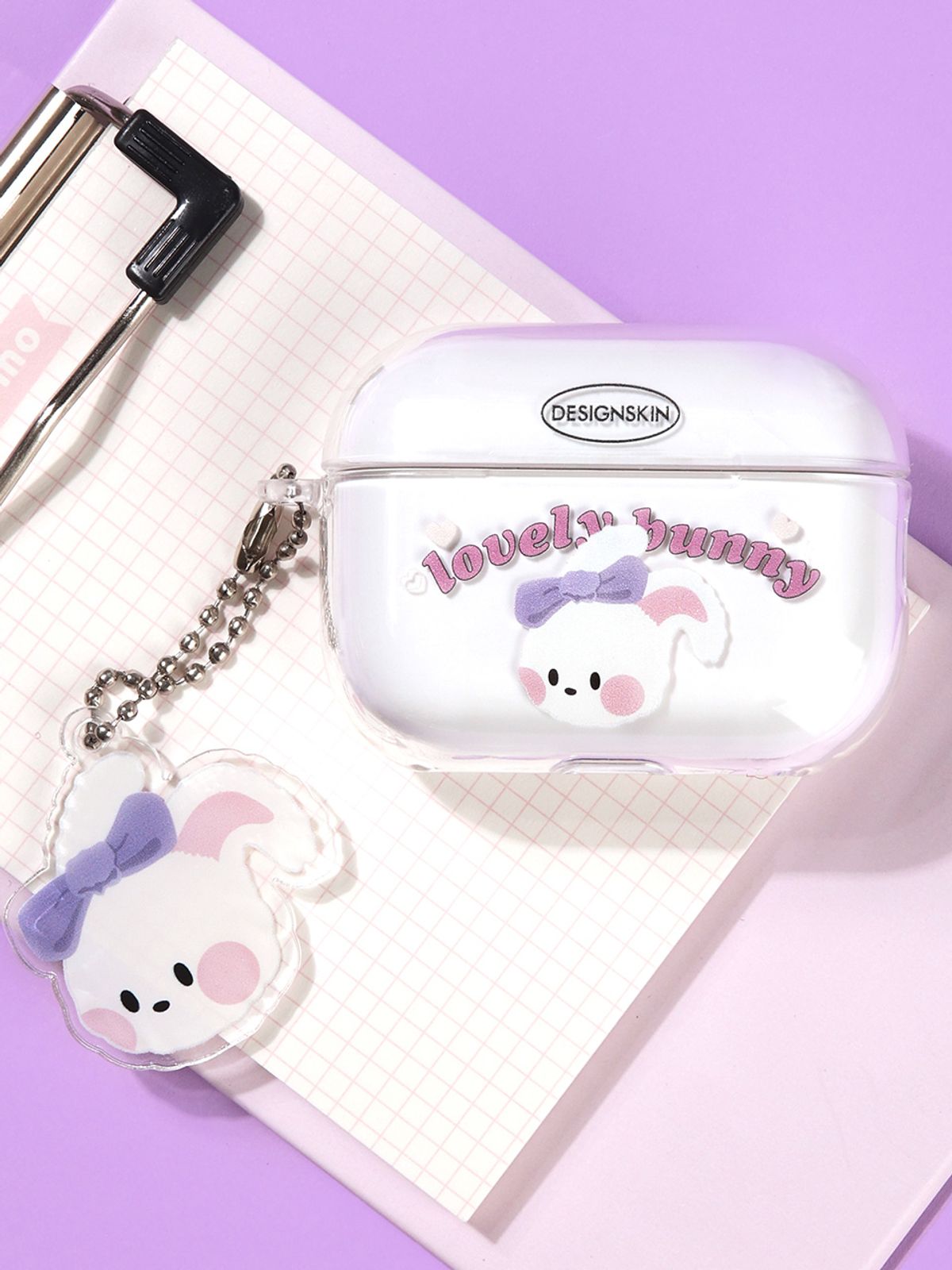 디자인스킨(DESIGNSKIN) [SET] 에어팟프로 케이스 + 키링 -뉴레트로 핑크/버니