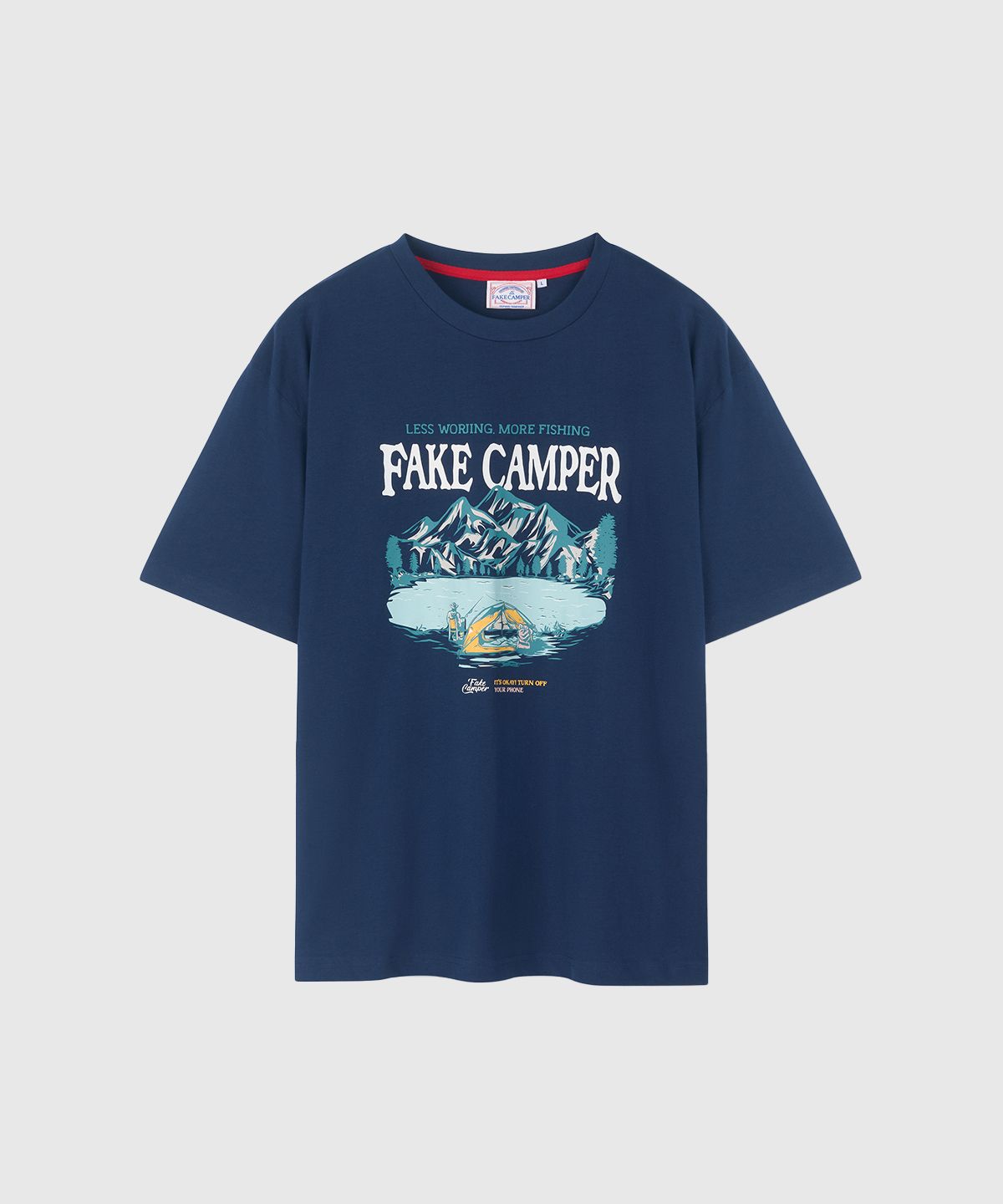 페이크캠퍼(FAKE CAMPER) 캠핑 그래픽 피싱 반팔티셔츠 [NAVY]