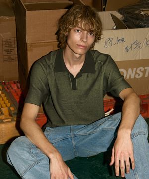 투톤 오픈 카라 래글런 풀오버 [카키]