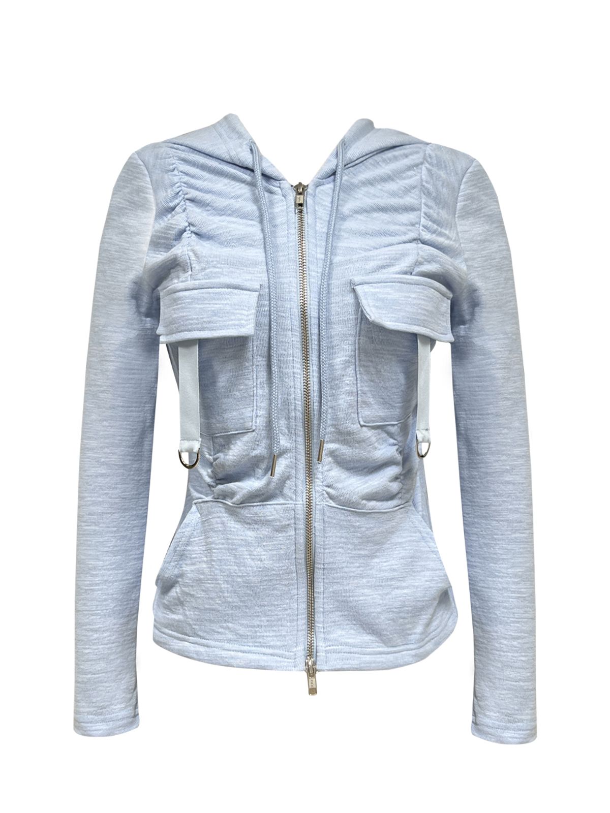 쎄쎄쎄(SETSETSET) SHIRRING CARGO HOOD ZIP-UP BLUE