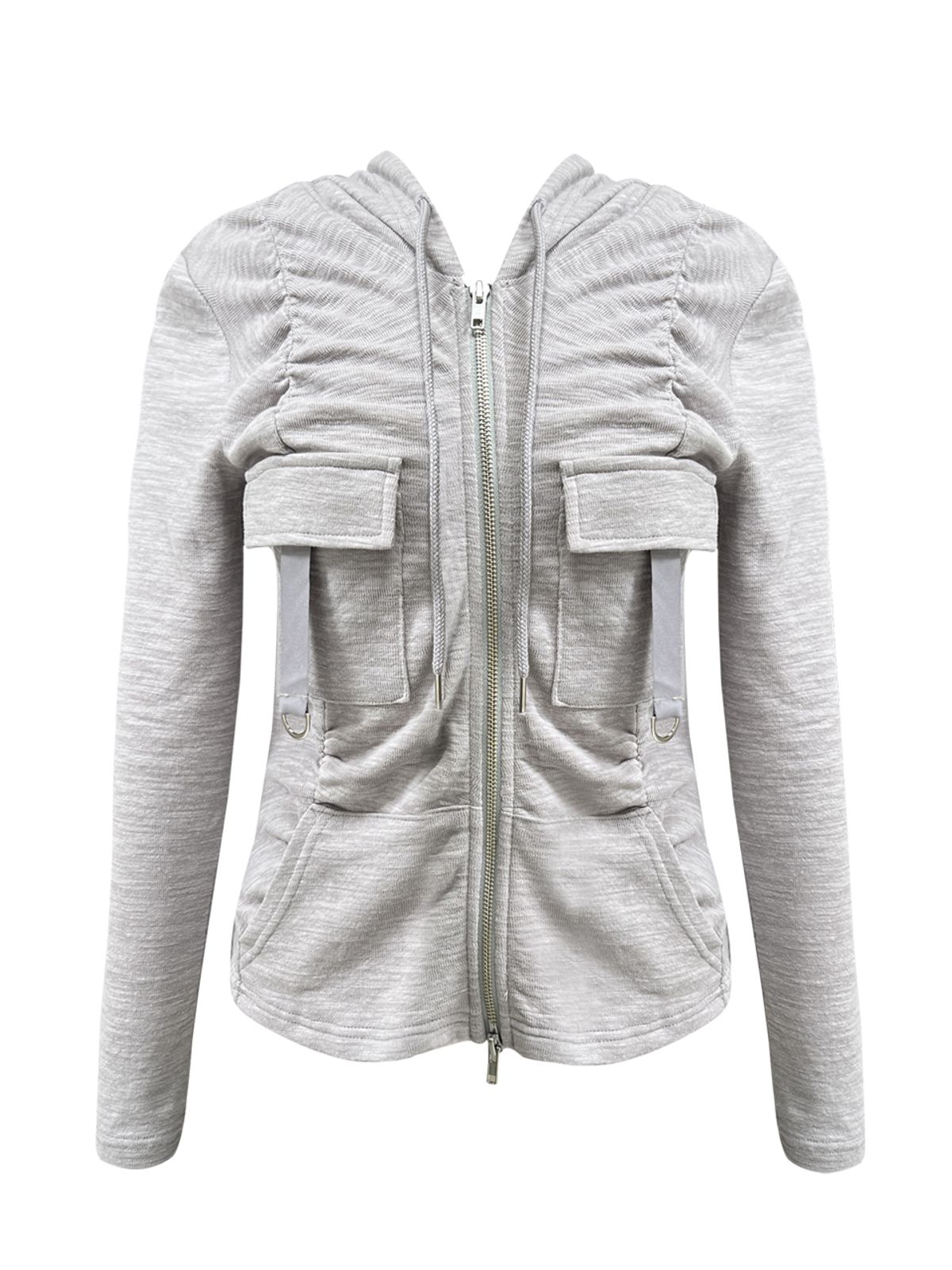 쎄쎄쎄(SETSETSET) SHIRRING CARGO HOOD ZIP-UP GREY