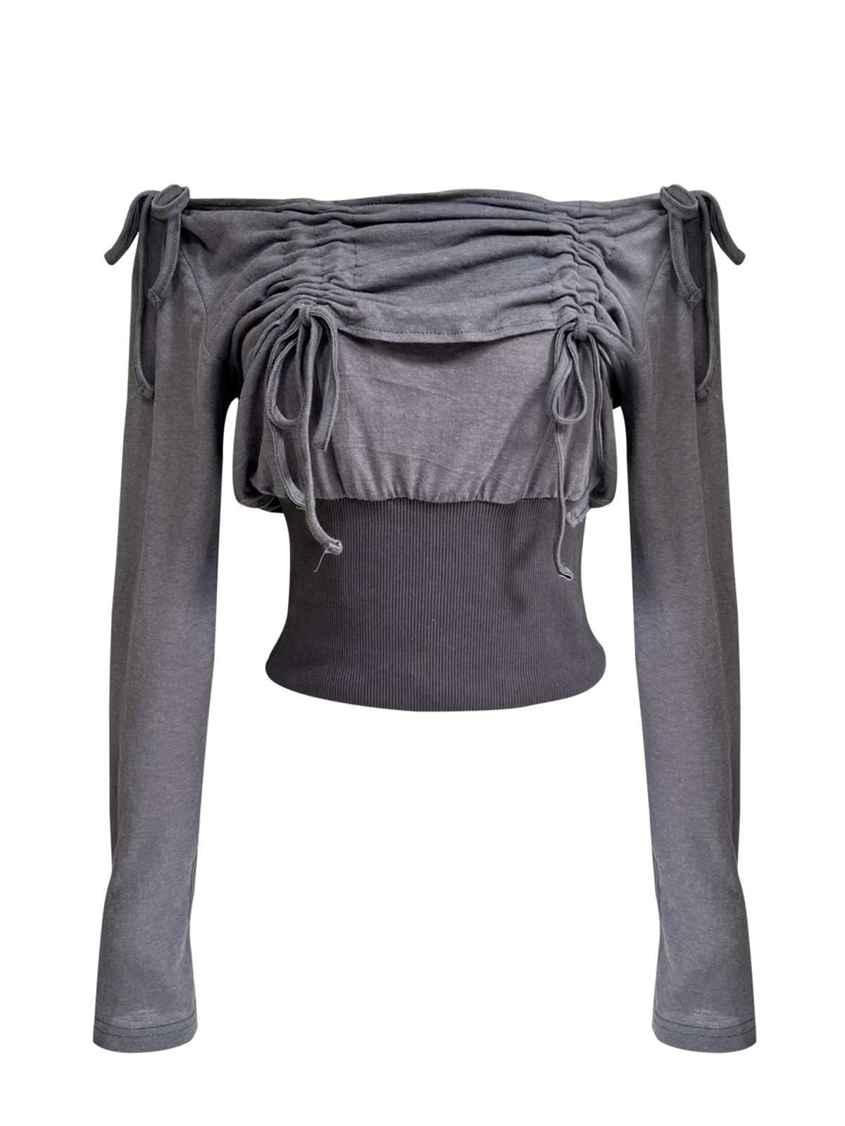쎄쎄쎄(SETSETSET) LAVIGNE OFF-SHOULDER SHIRRING TOP CHARCOAL