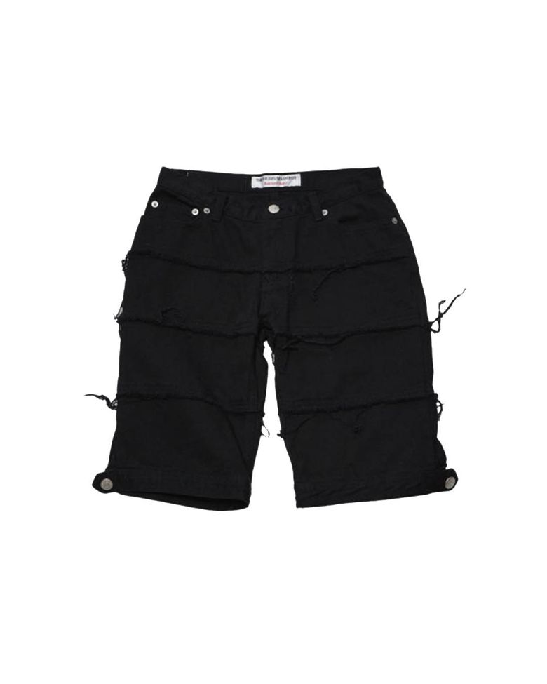 LINE DAMAGED DENIM SHORTS (BLACK)