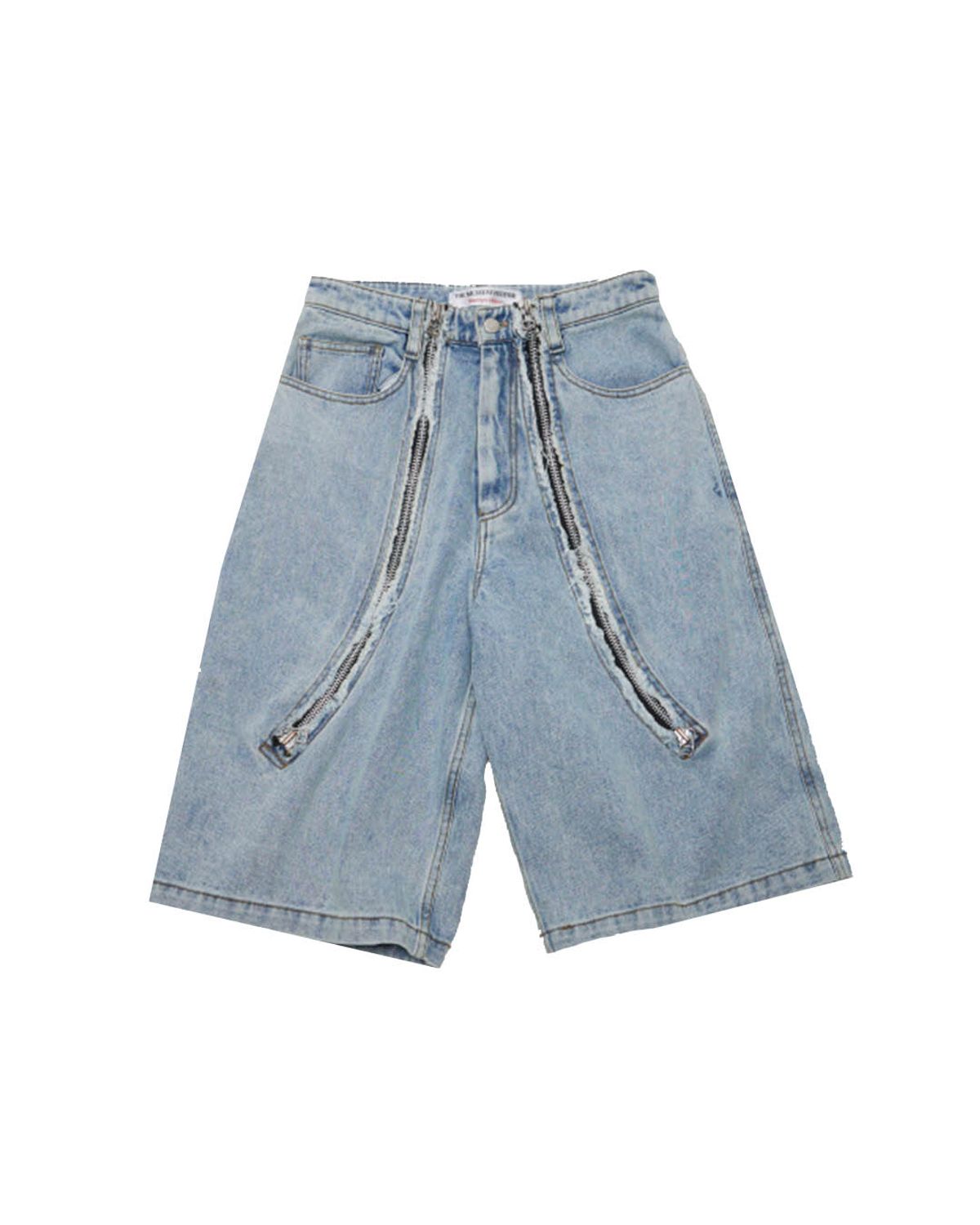 더뮤지엄비지터(THEMUSEUMVISITOR) CURVED ZIPPER DENIM SHORTS (LIGHT BLUE)