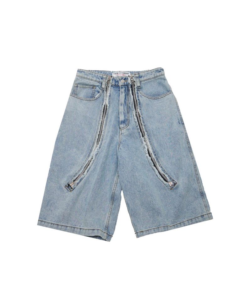 CURVED ZIPPER DENIM SHORTS (LIGHT BLUE)