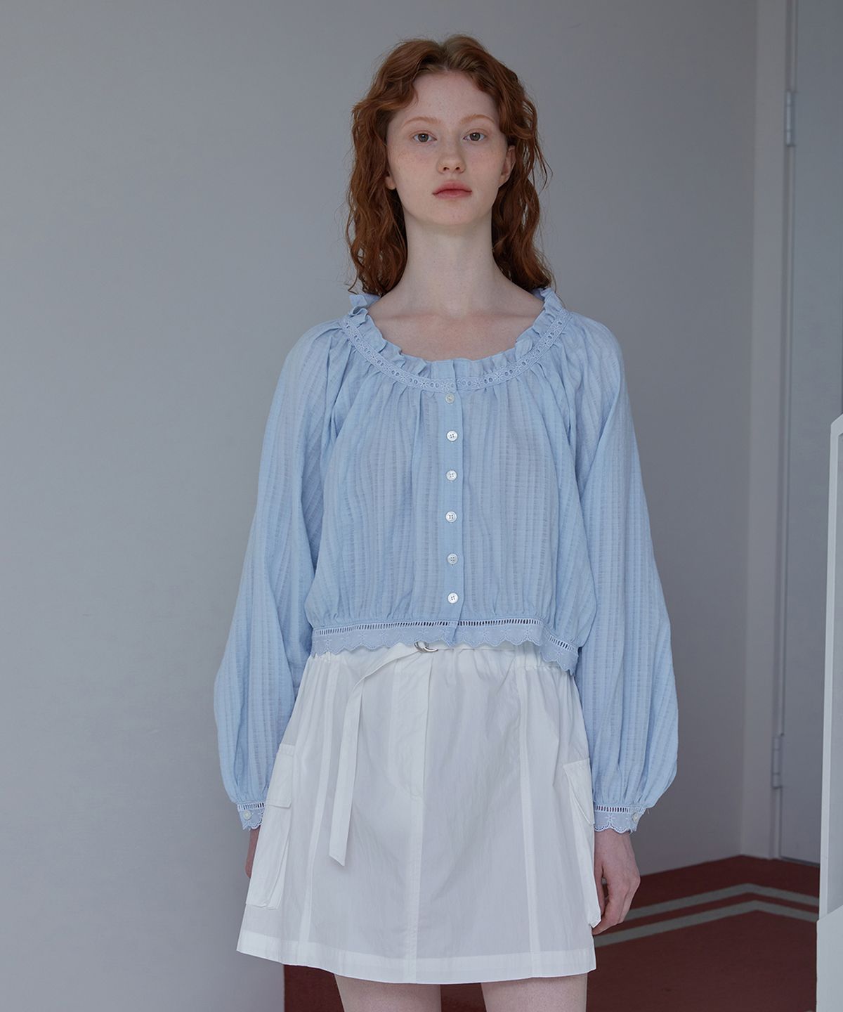 쎄미(SSEMI) MARIE FRILL BLOUSE(BL)