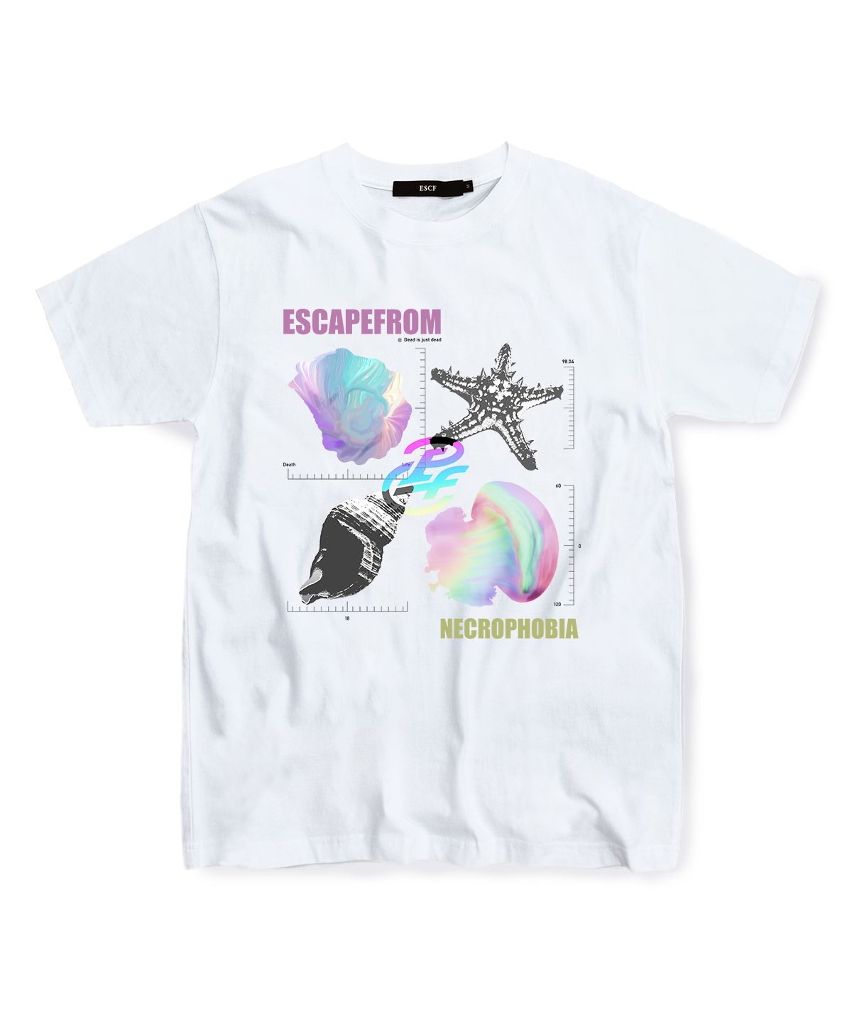 이스케이프프롬(ESCAPEFROM) 홀로그램 네크로포비아 프린트 티셔츠 화이트