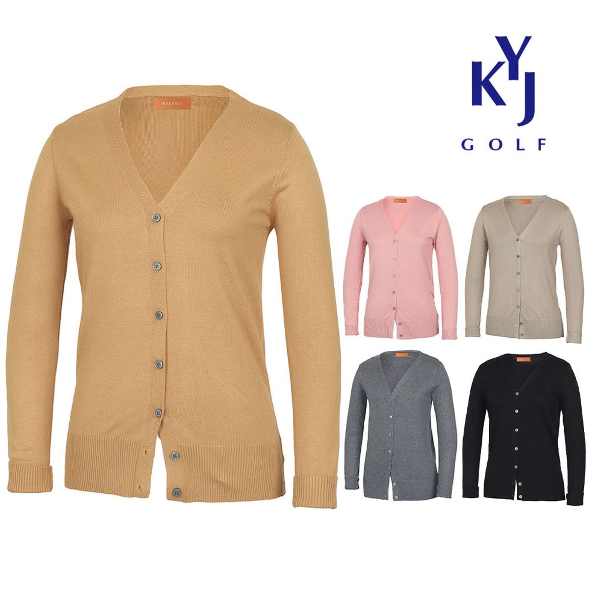 김영주 골프(KIM YOUNG JOO GOLF) 봄가을 여성 베이직 심플 브이넥 긴팔 니트 가디건 KOSLCA06