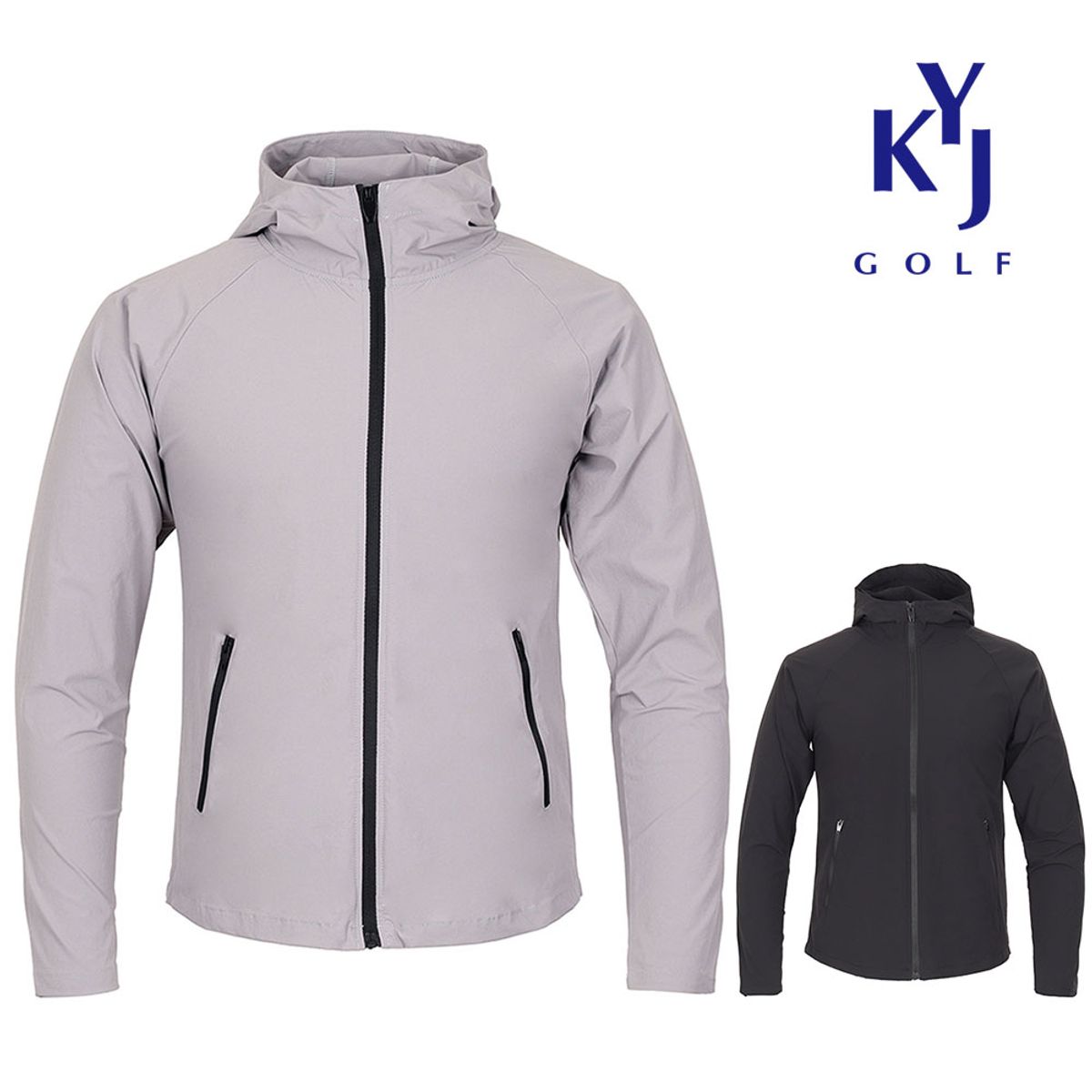 김영주 골프(KIM YOUNG JOO GOLF) 봄여름 심플 후디 우븐 스판 집업 남성 후드 점퍼 KOSMJP02