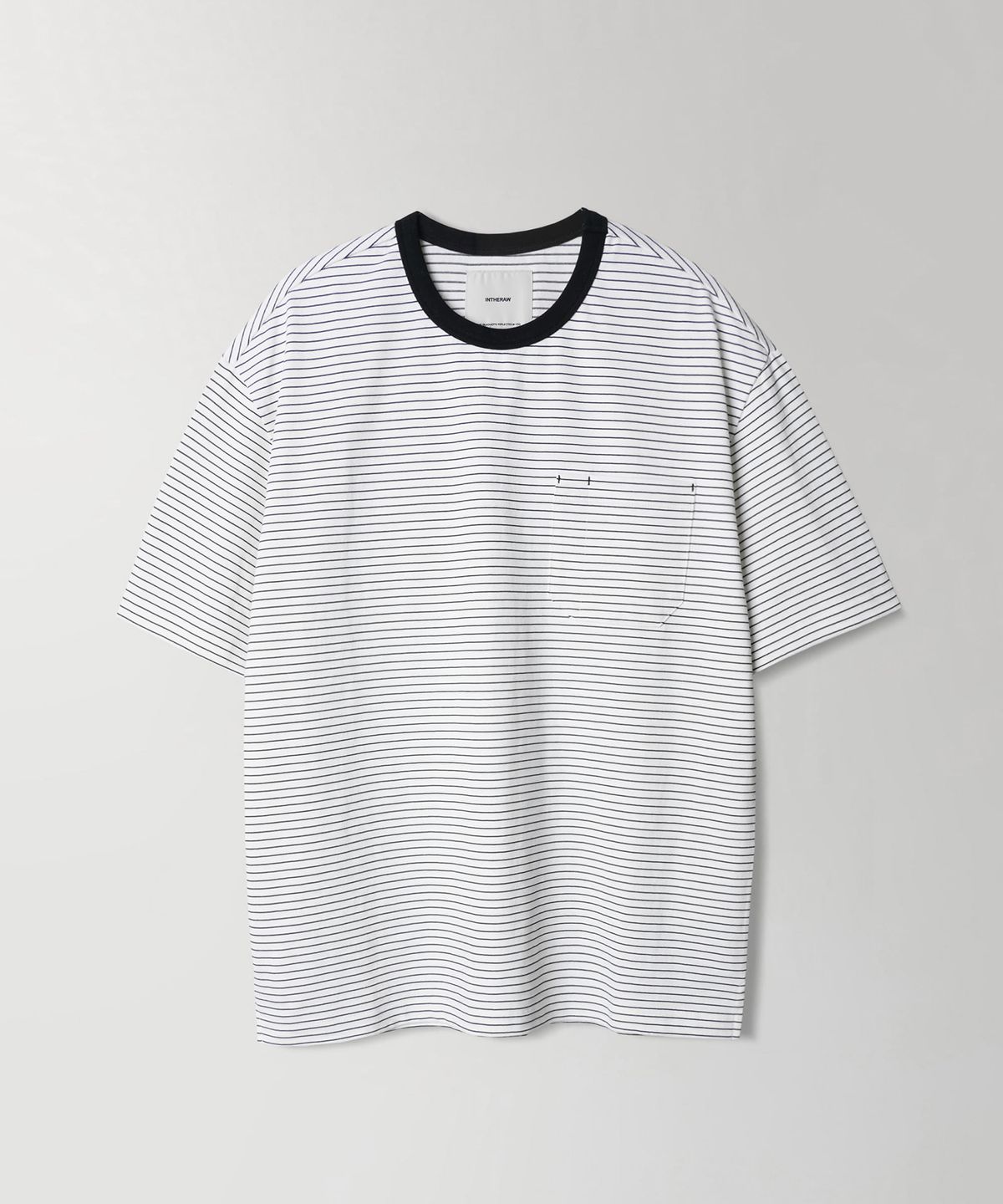 인더로우(INTHERAW) STRIPE CREW PANEL T SHIRT - WHITE