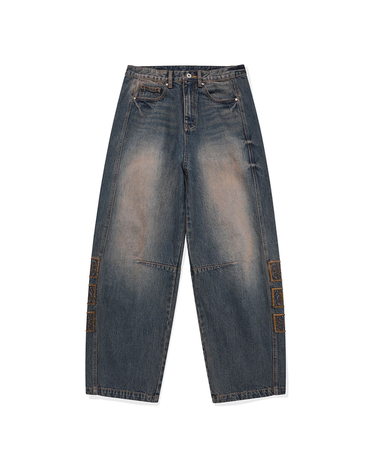 카락터(KARACTOR) Vintage emblem denim pants / Muddy blue