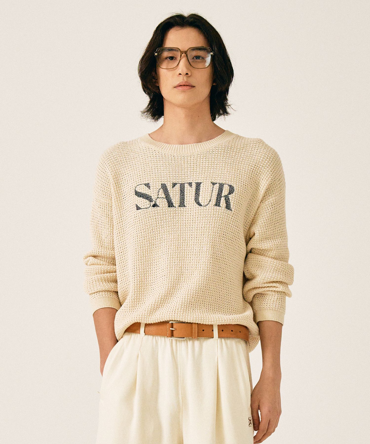 ニット・セーター SATUR Logo Embroidered Crew Neck Knit Resort Ivory MUSINSA | SATUR Logo Embroidery Crew Neck Knit Resort Ivory