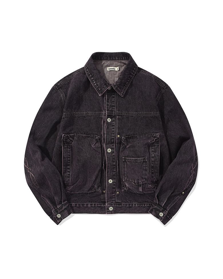 Bleach dyeing trucker jacket / Vintage purple